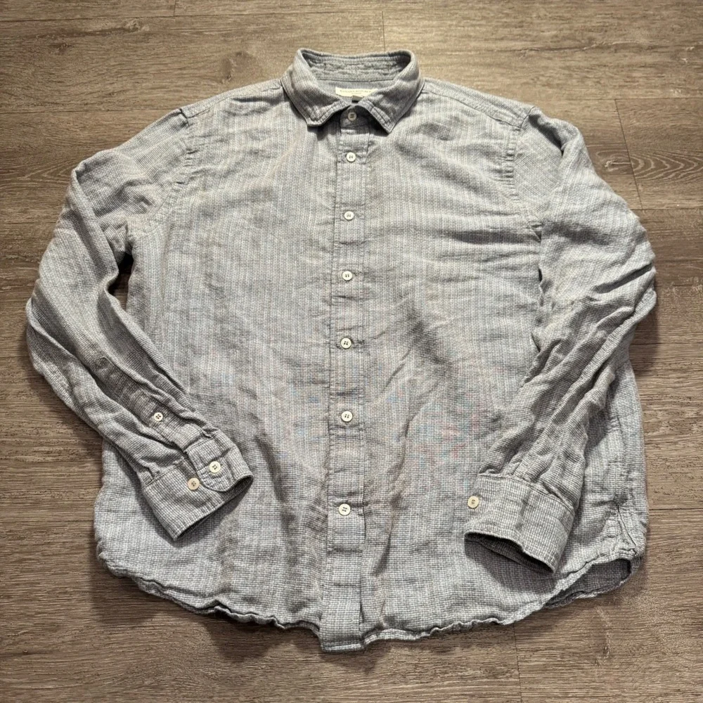 Banana Republic Shirt Mens L Blue Gray Kint 100% Linen Vacation Costal Casual
